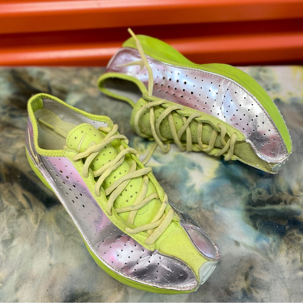Nike Air Superfly Sneaker Mirror Silver Lime Green Women's Rave Retro Size 8/41